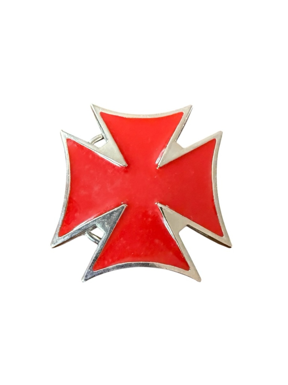 Vintage Red Maltese Iron Cross WCC Enamel Belt Buckle Biker Y2K Goth Streetwear